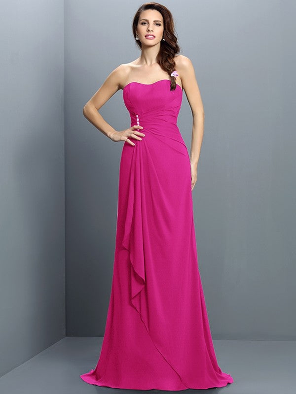 Trumpet/Mermaid Strapless Pleats Sleeveless Long Chiffon Bridesmaid Dresses CICIP0005474