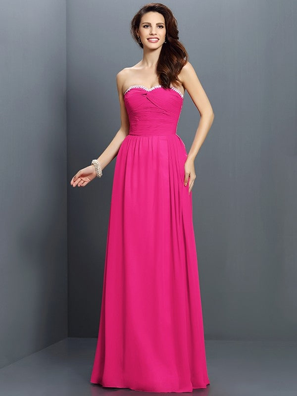 A-Line/Princess Sweetheart Beading Sleeveless Long Chiffon Bridesmaid Dresses CICIP0005763