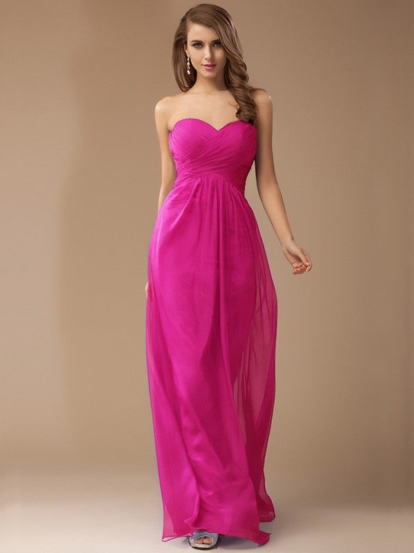 Sheath/Column Sweetheart Sleeveless Long Beading Ruffles Chiffon Bridesmaid Dresses CICIP0005772