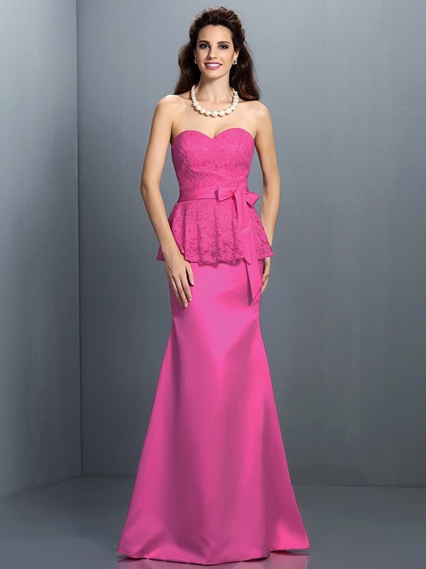 Trumpet/Mermaid Sweetheart Lace Sleeveless Long Satin Bridesmaid Dresses CICIP0005592