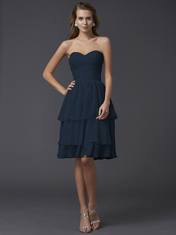 Sheath/Column Sweetheart Sleeveless Short Chiffon Bridesmaid Dresses CICIP0005867