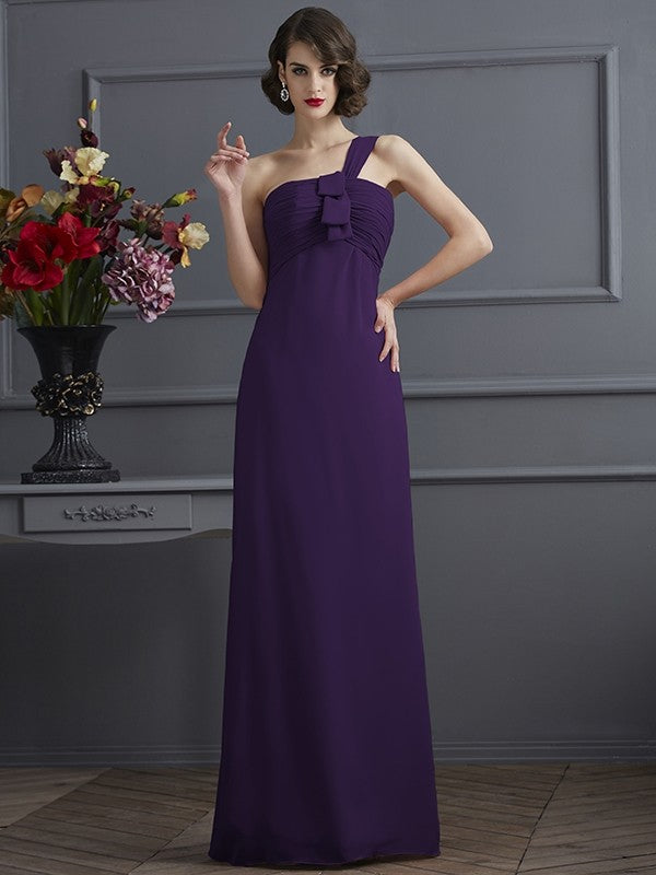 Sheath/Column One-Shoulder Sleeveless Pleats Long Chiffon Bridesmaid Dresses CICIP0005791