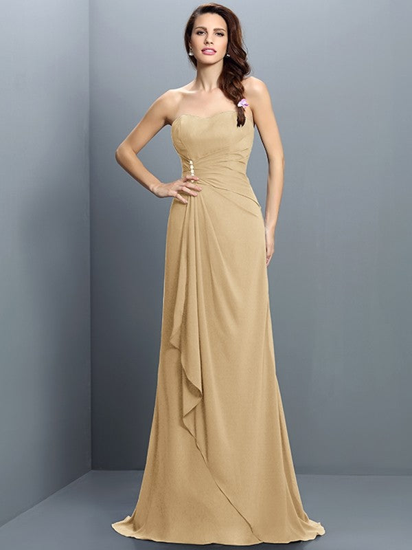 Trumpet/Mermaid Strapless Pleats Sleeveless Long Chiffon Bridesmaid Dresses CICIP0005474