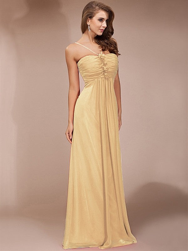 Sheath/Column Ruffles Long Sleeveless Chiffon Bridesmaid Dresses CICIP0005717