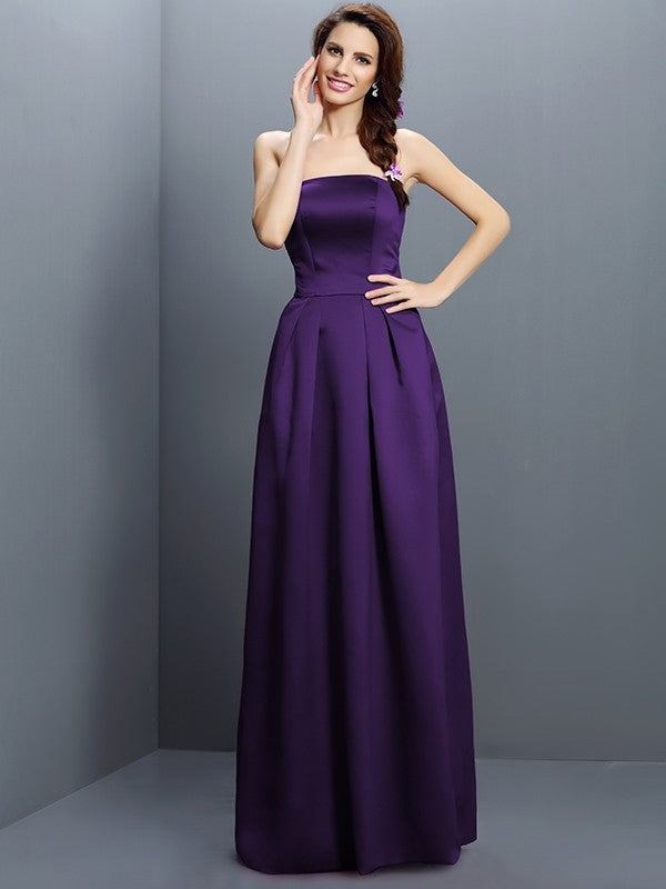 Sheath/Column Strapless Sleeveless Long Satin Bridesmaid Dresses CICIP0005853