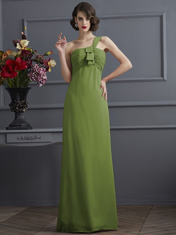 Sheath/Column One-Shoulder Sleeveless Pleats Long Chiffon Bridesmaid Dresses CICIP0005791