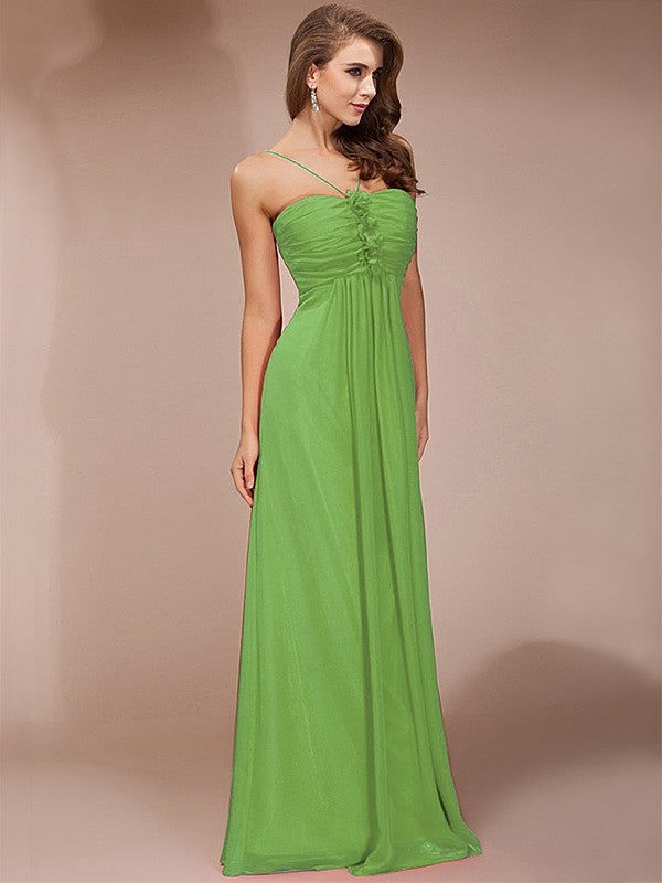 Sheath/Column Ruffles Long Sleeveless Chiffon Bridesmaid Dresses CICIP0005717