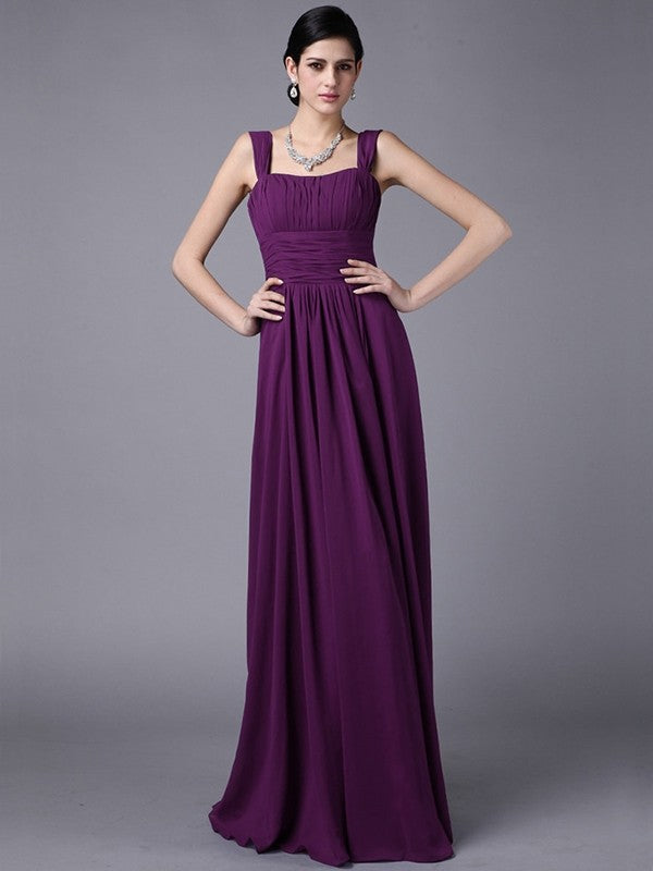 Sheath/Column Straps Sleeveless Pleats Long Chiffon Bridesmaid Dresses CICIP0005648