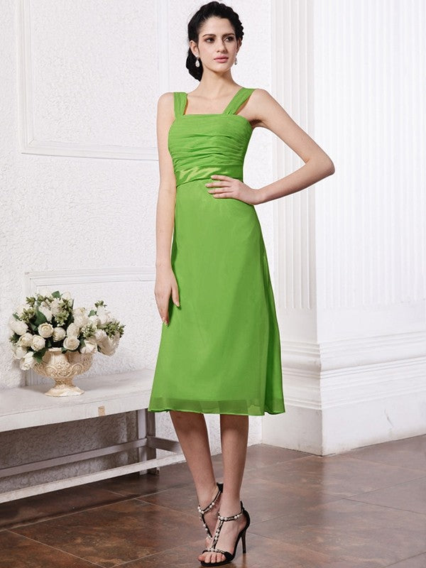 Sheath/Column Straps Sleeveless Sash Pleats Short Chiffon Bridesmaid Dresses CICIP0005805