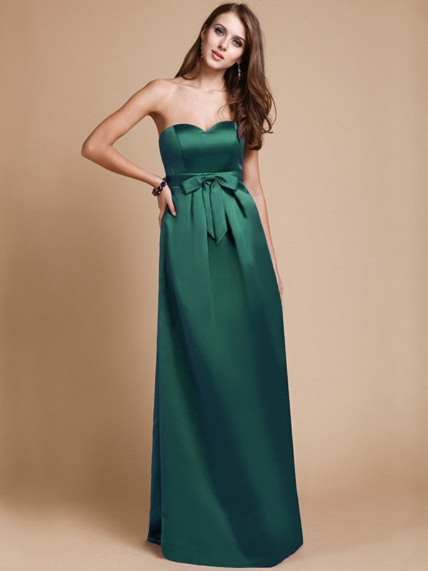 Sheath/Column Sweetheart Sleeveless Long Bowknot Satin Bridesmaid Dresses CICIP0005678