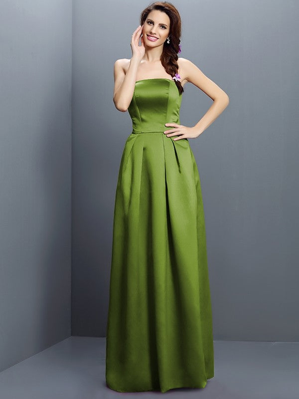 Sheath/Column Strapless Sleeveless Long Satin Bridesmaid Dresses CICIP0005853