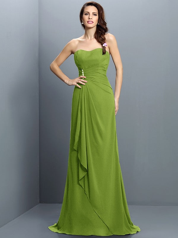 Trumpet/Mermaid Strapless Pleats Sleeveless Long Chiffon Bridesmaid Dresses CICIP0005474