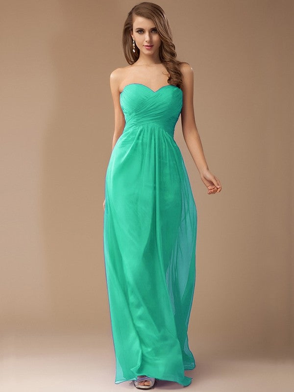 Sheath/Column Sweetheart Sleeveless Long Beading Ruffles Chiffon Bridesmaid Dresses CICIP0005772