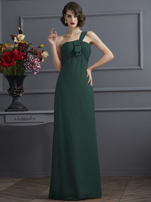 Sheath/Column One-Shoulder Sleeveless Pleats Long Chiffon Bridesmaid Dresses CICIP0005791