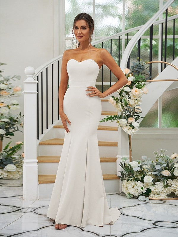 Trumpet/Mermaid Stretch Crepe Ruffles Strapless Sleeveless Sweep/Brush Train Bridesmaid Dresses CICIP0004906