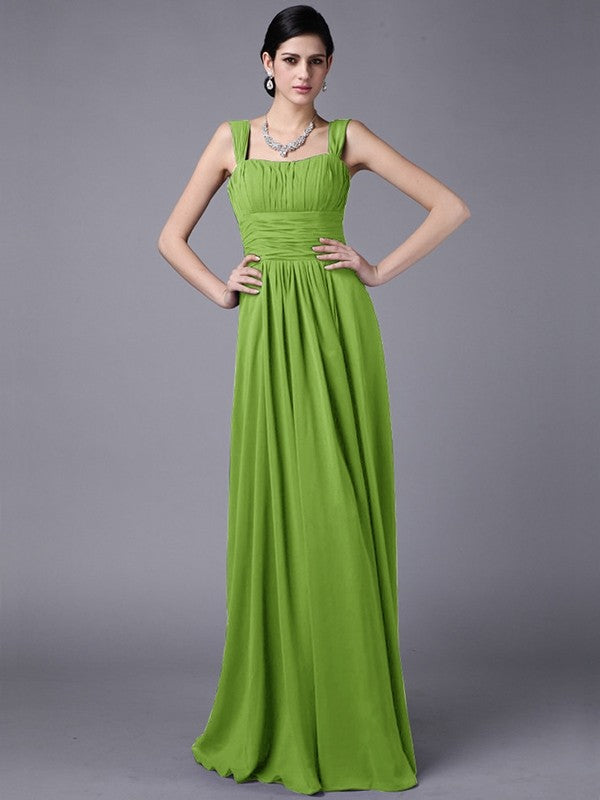 Sheath/Column Straps Sleeveless Pleats Long Chiffon Bridesmaid Dresses CICIP0005648