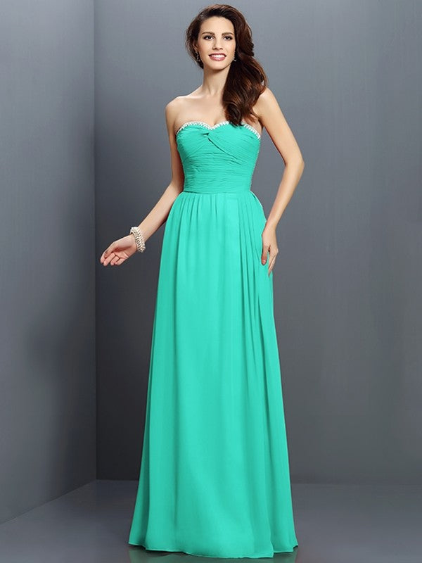 A-Line/Princess Sweetheart Beading Sleeveless Long Chiffon Bridesmaid Dresses CICIP0005763