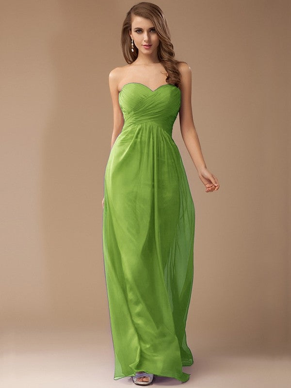 Sheath/Column Sweetheart Sleeveless Long Beading Ruffles Chiffon Bridesmaid Dresses CICIP0005772