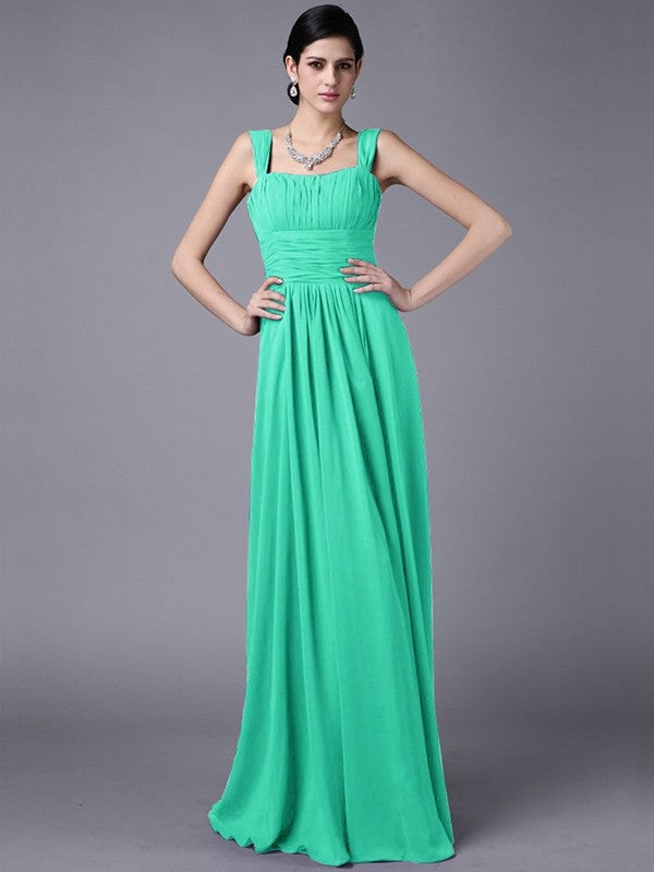 Sheath/Column Straps Sleeveless Pleats Long Chiffon Bridesmaid Dresses CICIP0005648