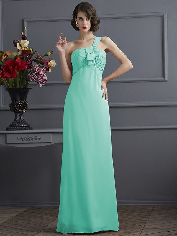 Sheath/Column One-Shoulder Sleeveless Pleats Long Chiffon Bridesmaid Dresses CICIP0005791