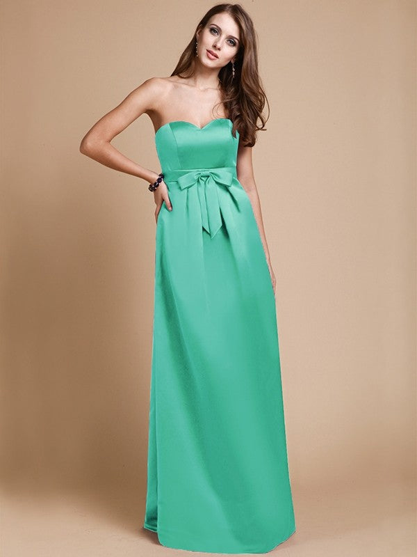 Sheath/Column Sweetheart Sleeveless Long Bowknot Satin Bridesmaid Dresses CICIP0005678