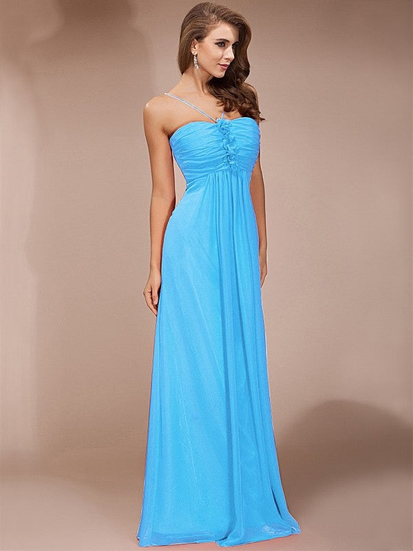 Sheath/Column Ruffles Long Sleeveless Chiffon Bridesmaid Dresses CICIP0005717