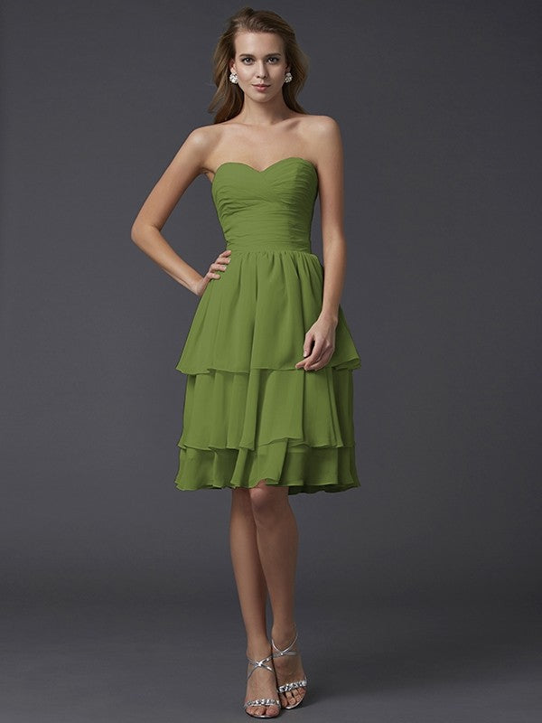 Sheath/Column Sweetheart Sleeveless Short Chiffon Bridesmaid Dresses CICIP0005867