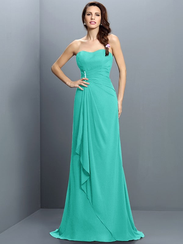 Trumpet/Mermaid Strapless Pleats Sleeveless Long Chiffon Bridesmaid Dresses CICIP0005474