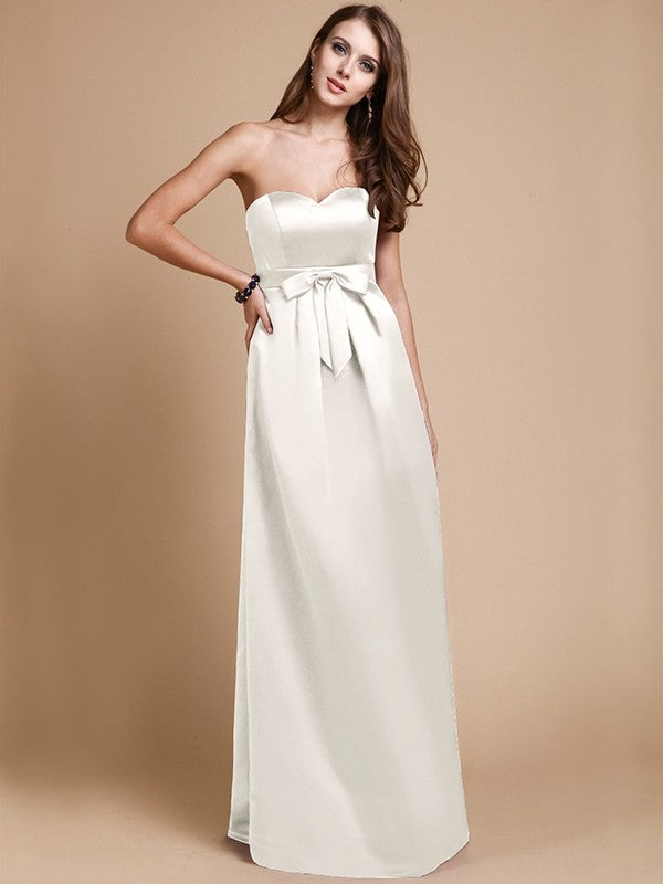 Sheath/Column Sweetheart Sleeveless Long Bowknot Satin Bridesmaid Dresses CICIP0005678