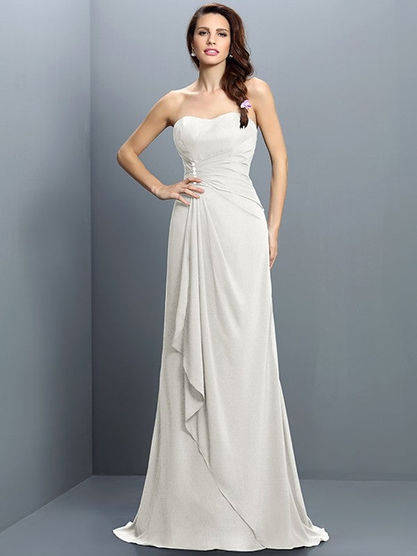 Trumpet/Mermaid Strapless Pleats Sleeveless Long Chiffon Bridesmaid Dresses CICIP0005474