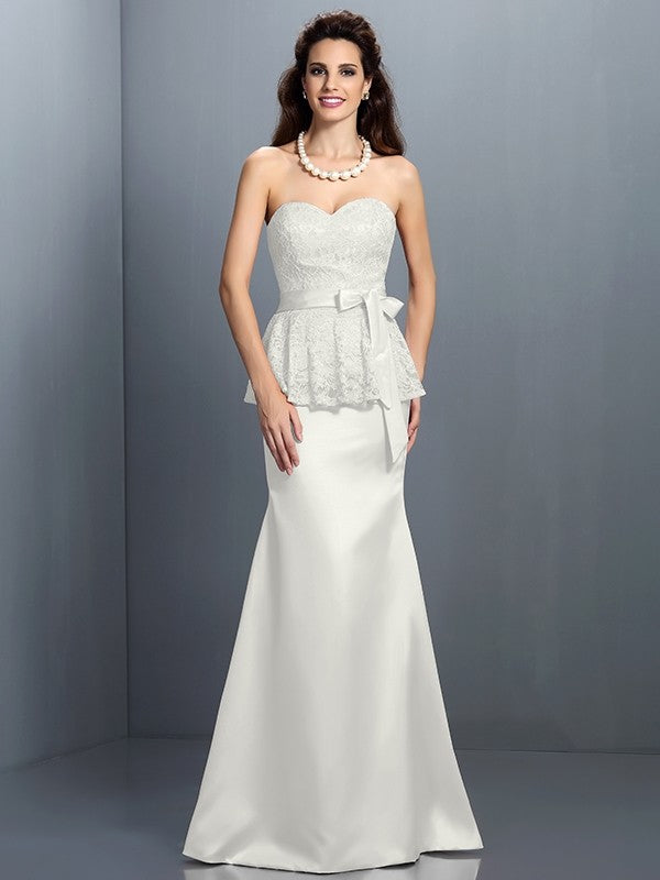 Trumpet/Mermaid Sweetheart Lace Sleeveless Long Satin Bridesmaid Dresses CICIP0005592