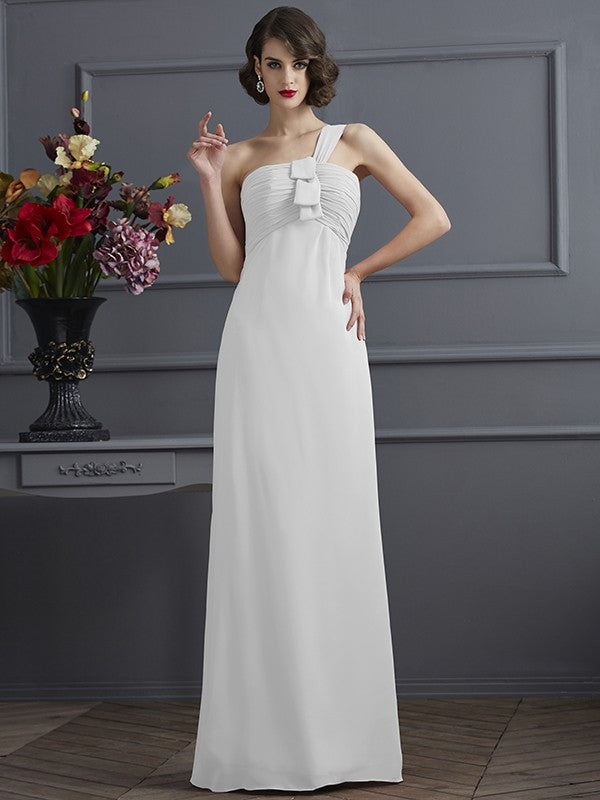 Sheath/Column One-Shoulder Sleeveless Pleats Long Chiffon Bridesmaid Dresses CICIP0005791