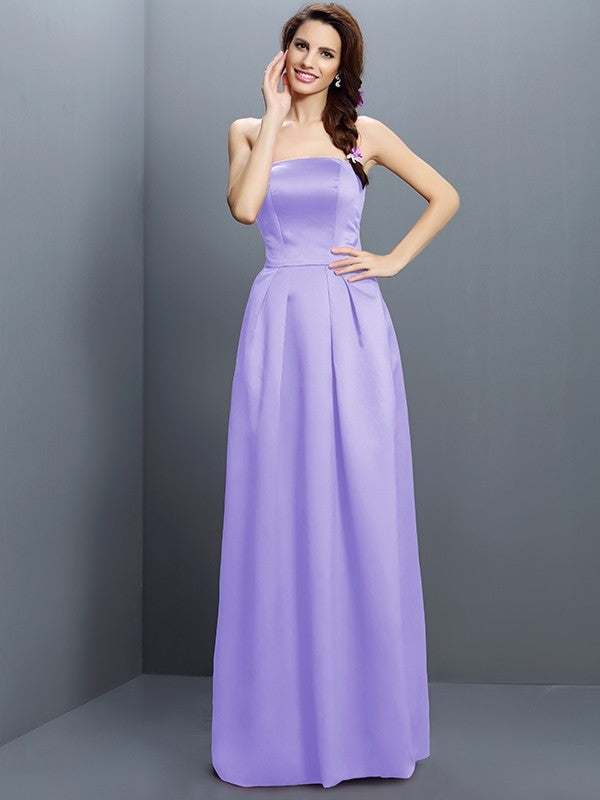 Sheath/Column Strapless Sleeveless Long Satin Bridesmaid Dresses CICIP0005853