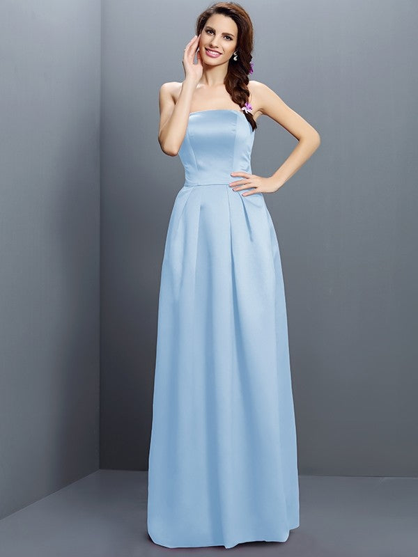 Sheath/Column Strapless Sleeveless Long Satin Bridesmaid Dresses CICIP0005853