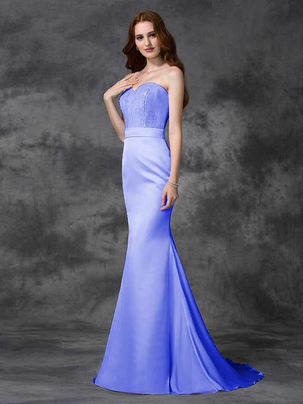 Trumpet/Mermaid Sweetheart Beading Sleeveless Long Satin Chiffon Bridesmaid Dresses CICIP0005321