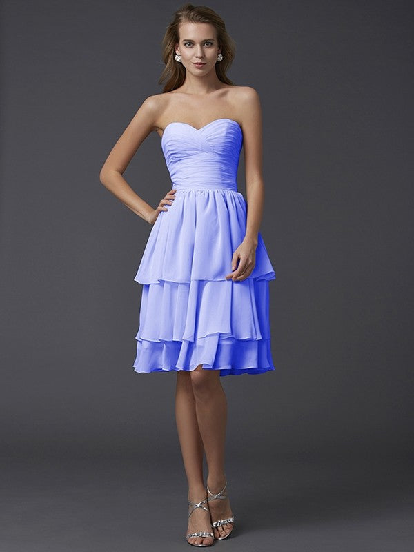 Sheath/Column Sweetheart Sleeveless Short Chiffon Bridesmaid Dresses CICIP0005867