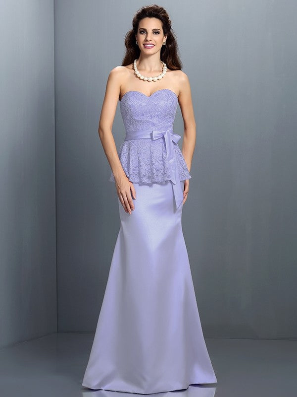 Trumpet/Mermaid Sweetheart Lace Sleeveless Long Satin Bridesmaid Dresses CICIP0005592