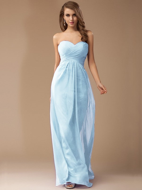 Sheath/Column Sweetheart Sleeveless Long Beading Ruffles Chiffon Bridesmaid Dresses CICIP0005772