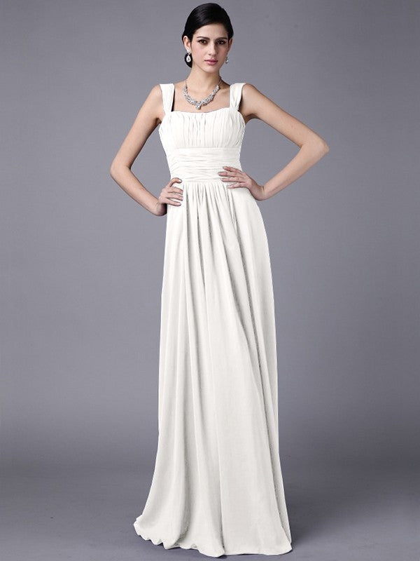 Sheath/Column Straps Sleeveless Pleats Long Chiffon Bridesmaid Dresses CICIP0005648