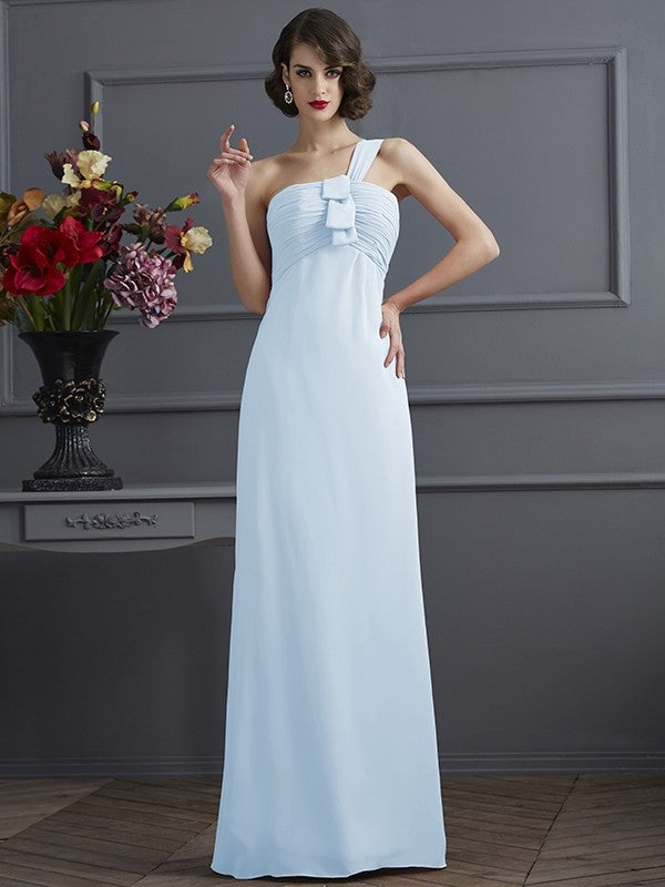 Sheath/Column One-Shoulder Sleeveless Pleats Long Chiffon Bridesmaid Dresses CICIP0005791