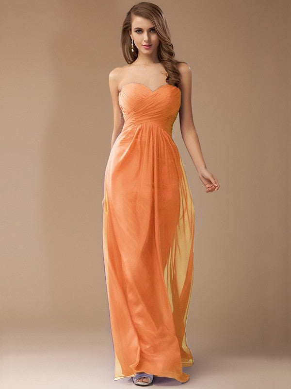 Sheath/Column Sweetheart Sleeveless Long Beading Ruffles Chiffon Bridesmaid Dresses CICIP0005772