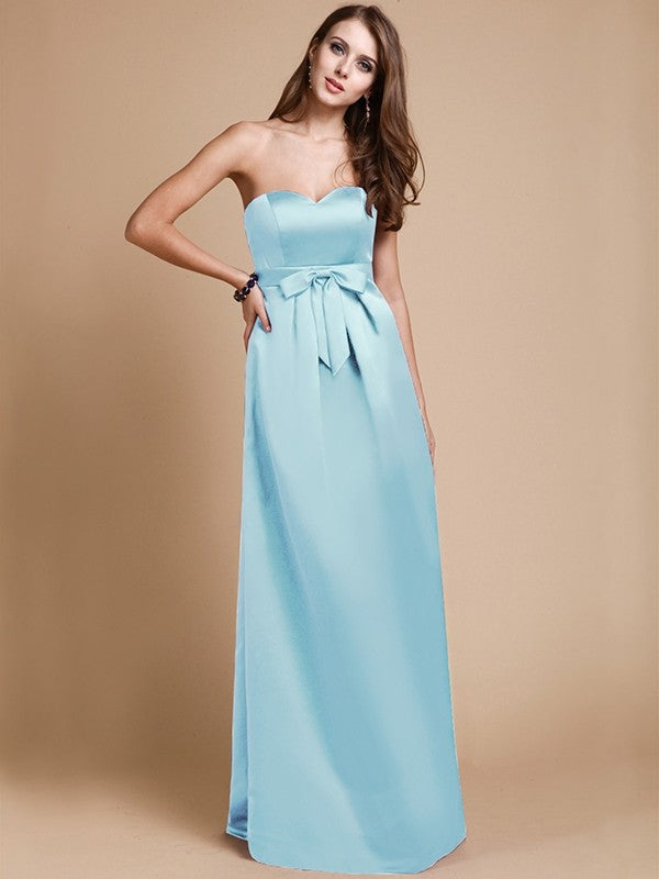 Sheath/Column Sweetheart Sleeveless Long Bowknot Satin Bridesmaid Dresses CICIP0005678