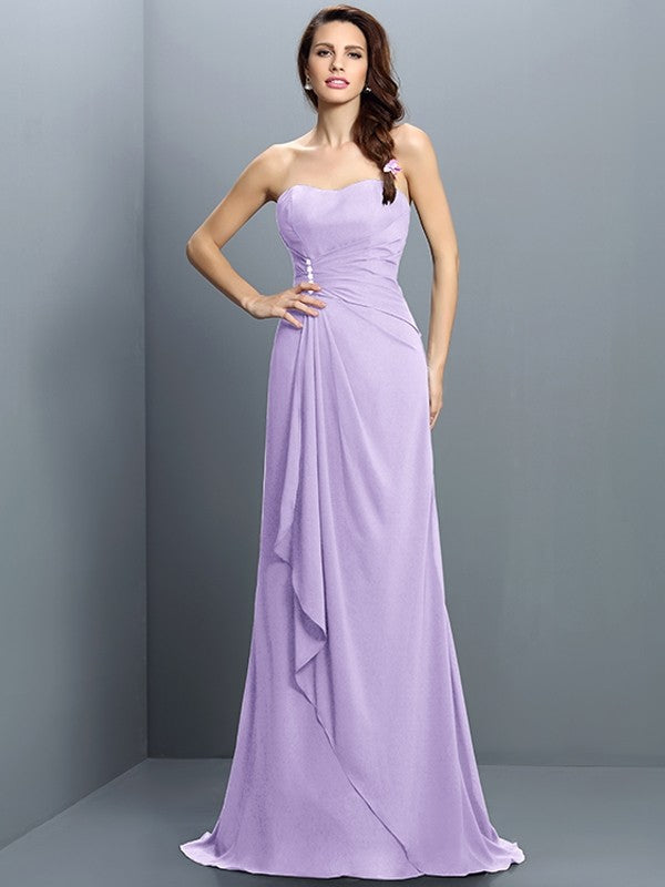 Trumpet/Mermaid Strapless Pleats Sleeveless Long Chiffon Bridesmaid Dresses CICIP0005474