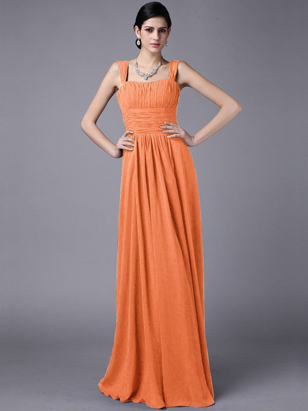 Sheath/Column Straps Sleeveless Pleats Long Chiffon Bridesmaid Dresses CICIP0005648