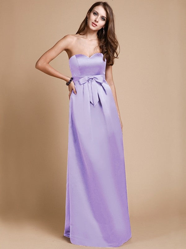 Sheath/Column Sweetheart Sleeveless Long Bowknot Satin Bridesmaid Dresses CICIP0005678