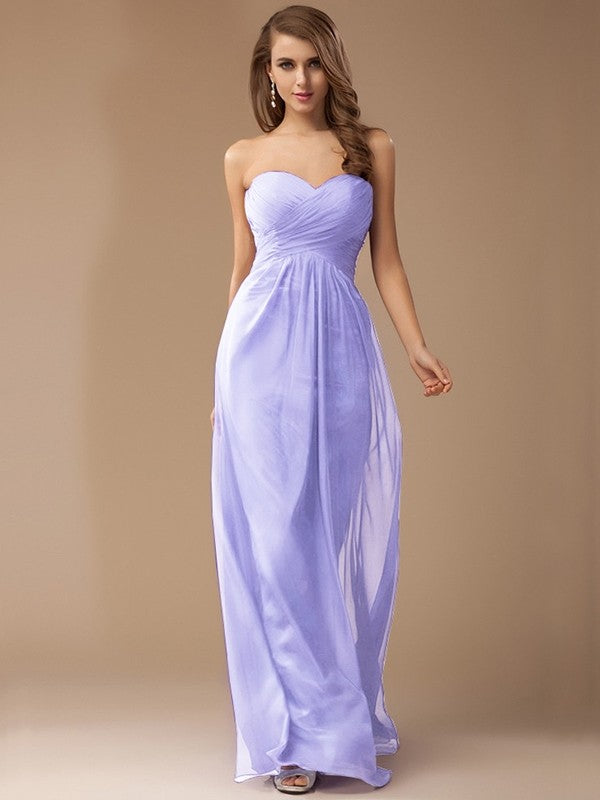 Sheath/Column Sweetheart Sleeveless Long Beading Ruffles Chiffon Bridesmaid Dresses CICIP0005772