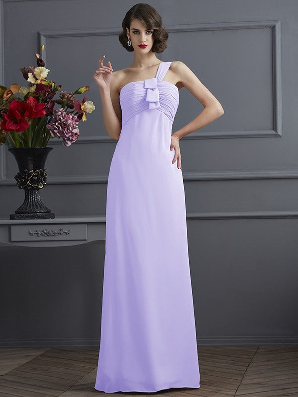 Sheath/Column One-Shoulder Sleeveless Pleats Long Chiffon Bridesmaid Dresses CICIP0005791