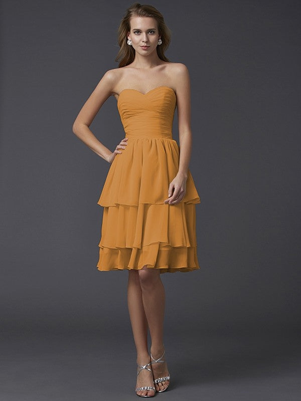 Sheath/Column Sweetheart Sleeveless Short Chiffon Bridesmaid Dresses CICIP0005867