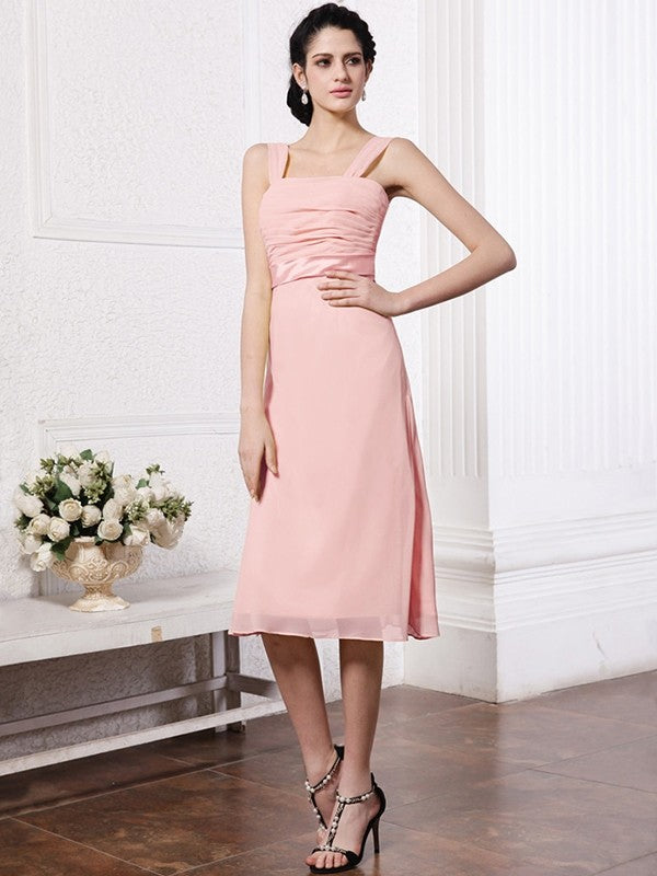 Sheath/Column Straps Sleeveless Sash Pleats Short Chiffon Bridesmaid Dresses CICIP0005805