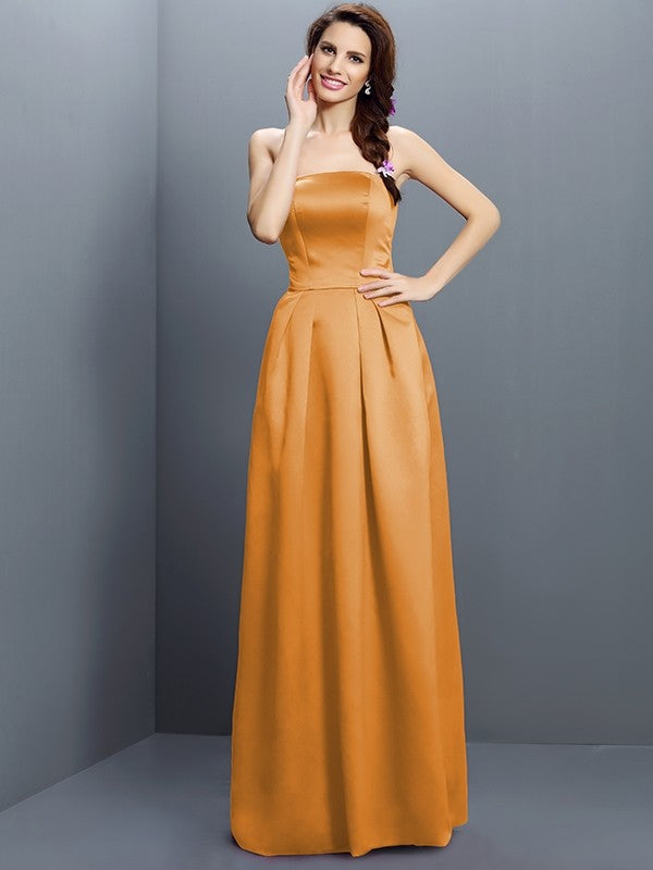 Sheath/Column Strapless Sleeveless Long Satin Bridesmaid Dresses CICIP0005853